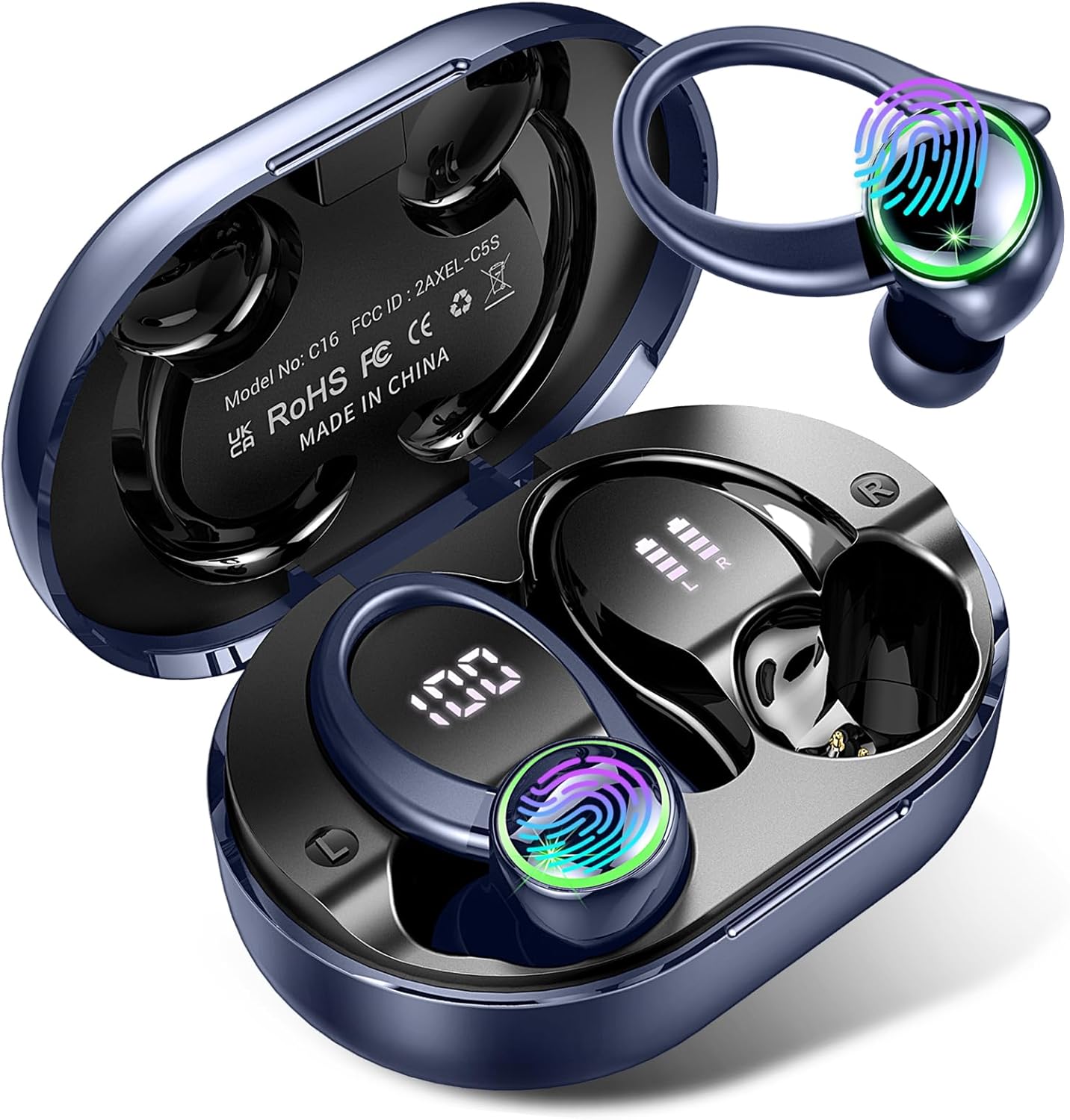 Kuizil Deep Blue Wireless Earbuds - 50Hrs Playtime, IP7 Waterproof