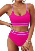 High Waisted Ribbed Two Piece Swimsuit - Flattering High Cut Fit women