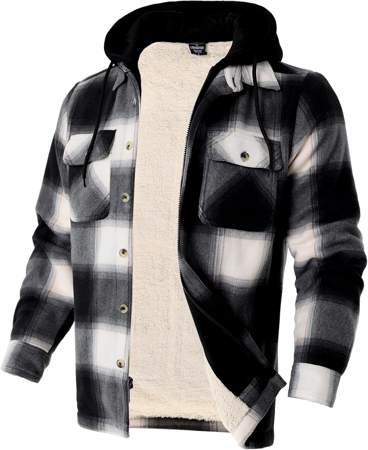 Facitisu Hoodies for Men Sherpa Lined Heavyweight Flannel Jackets