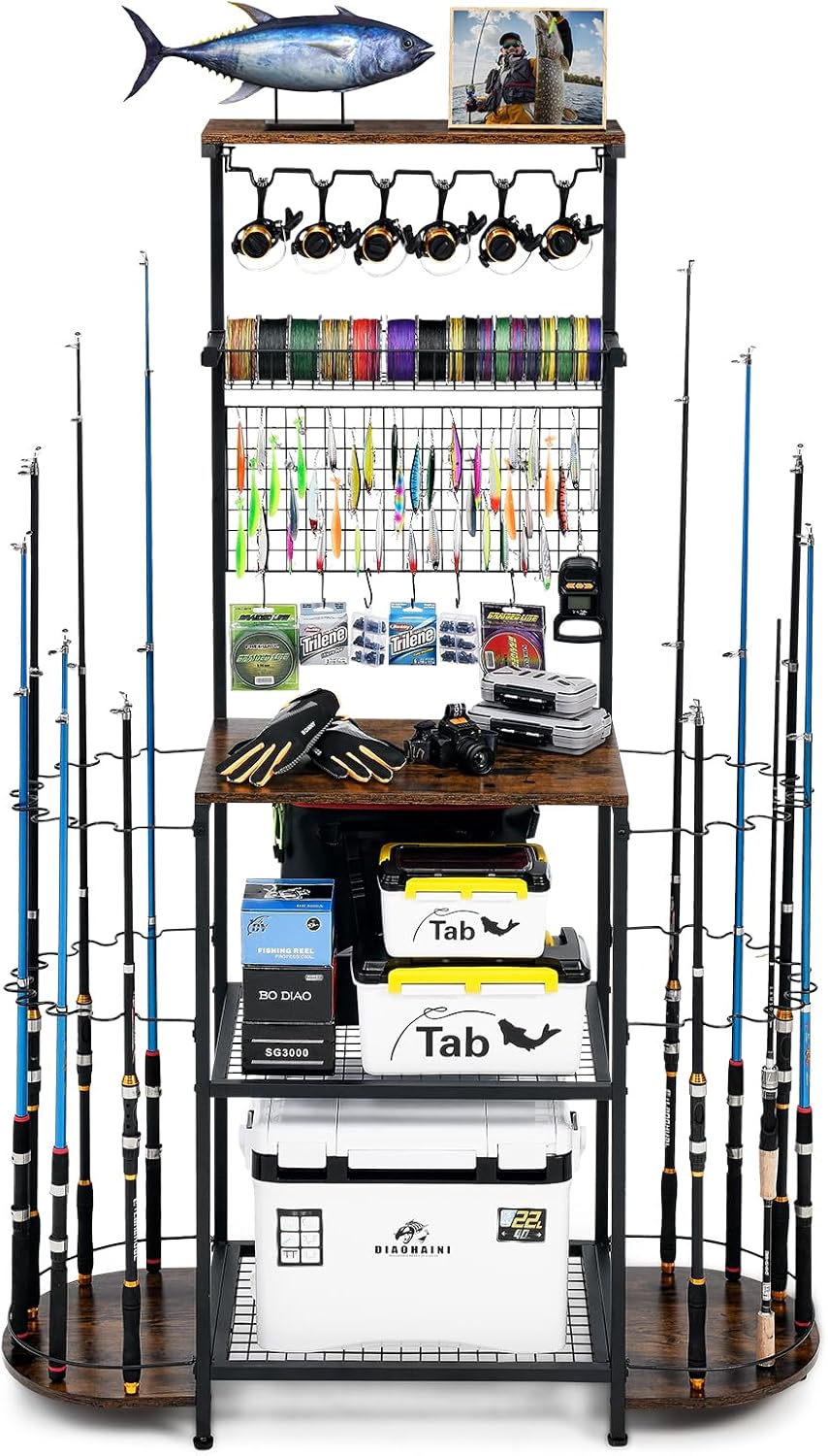 SINGBLA Garage Fishing Rod Holder - Organize 24 Poles!