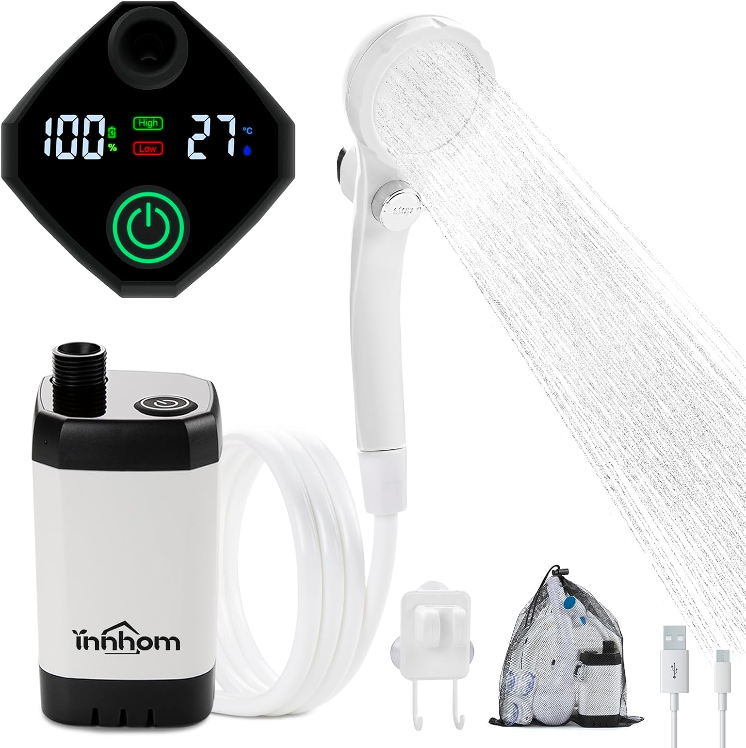 Portable 2-Mode Camp Shower Pump - Rechargeable