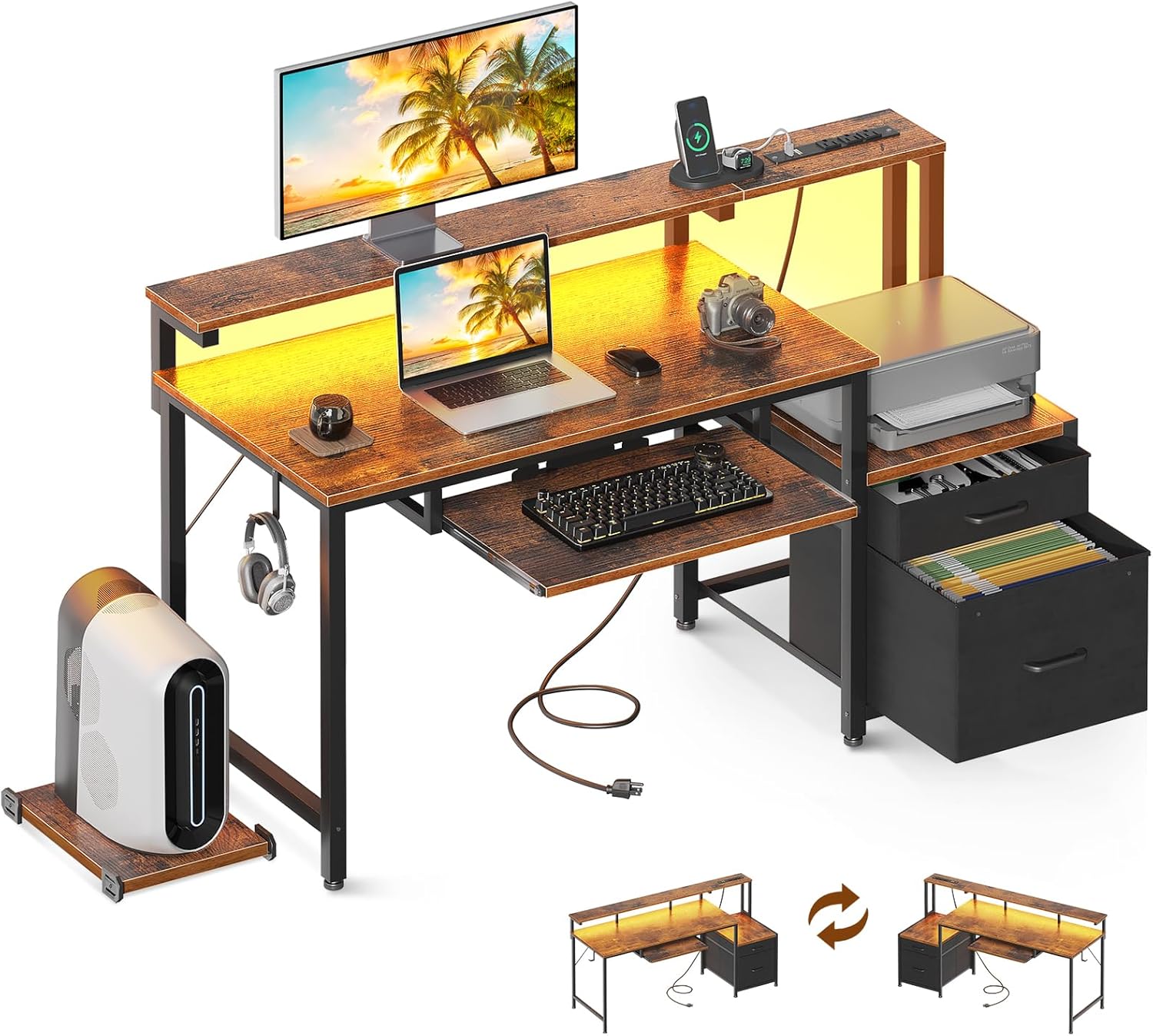 Vintage Computer Desk with Storage & Power Outlet