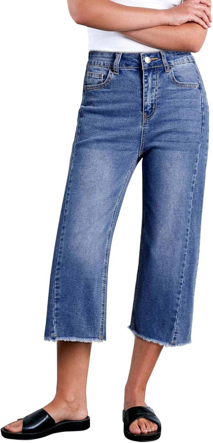 Capri Jeans for Women High Waisted Wide Leg Stretchy Design