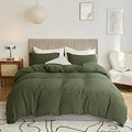 Twin Olive Green Duvet Cover Set - Soft Washed Microfiber