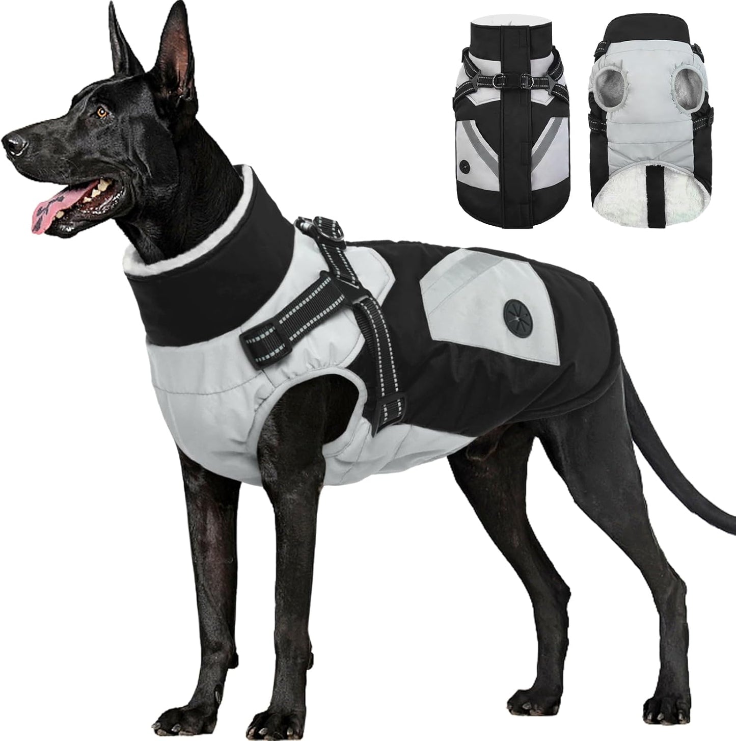 FUAMEY Dog Winter Jackets for Large Dogs with Built-in Harness