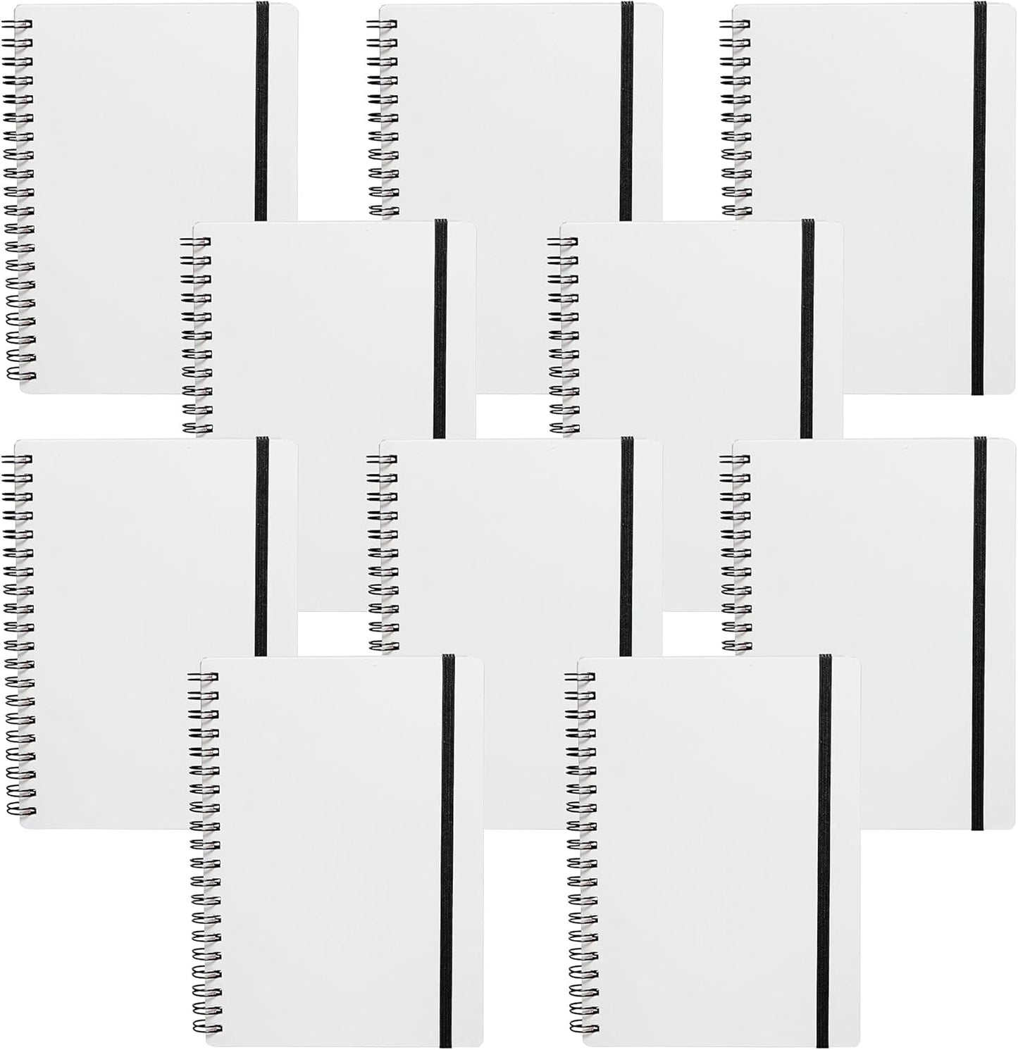 10 White Spiral Notebooks with Elastic Band - Perfect for All Uses