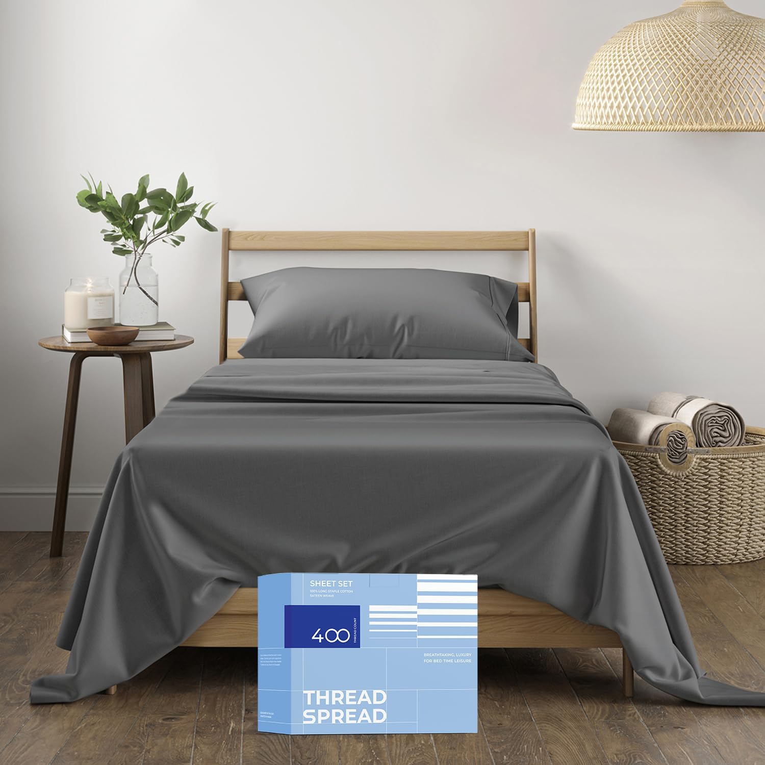100% Cotton Twin Bed Sheets Set - Luxury Soft Dark Grey