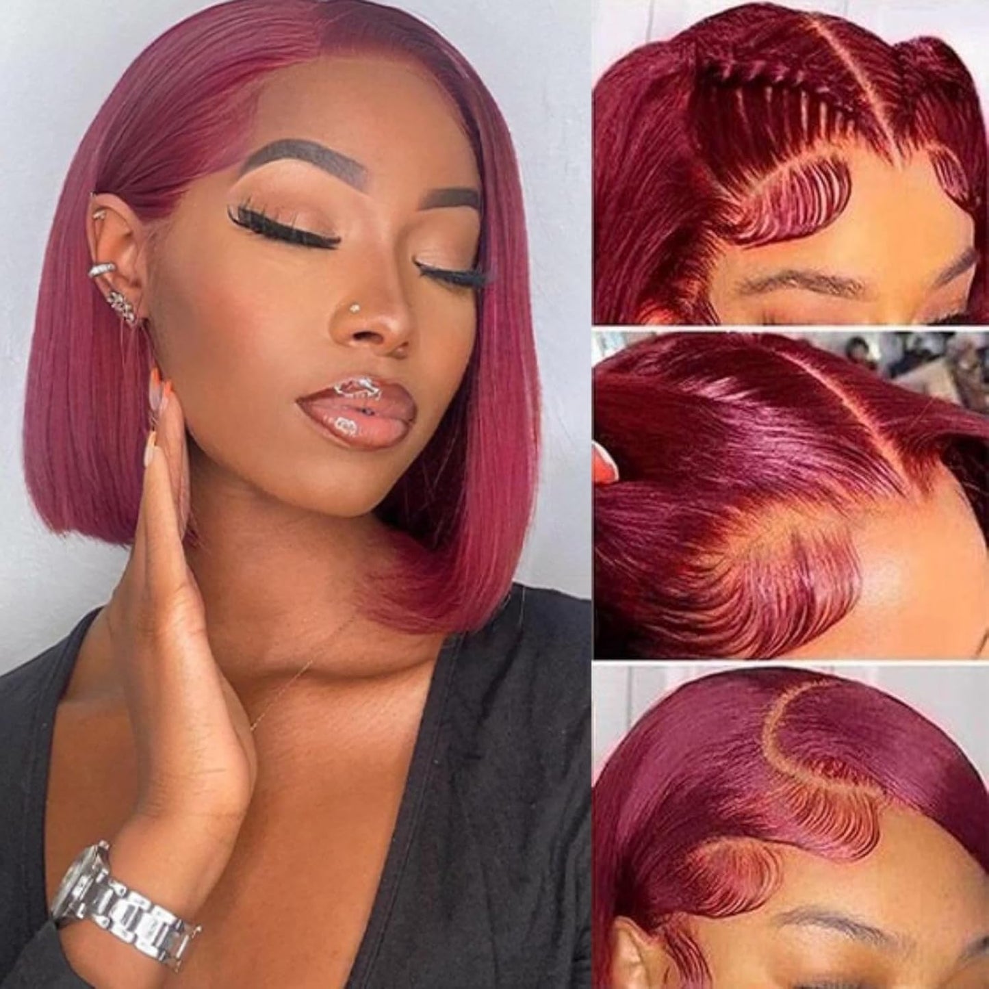 99j Bob Wig Human Hair 14 Inch Lace Front Wigs for Women