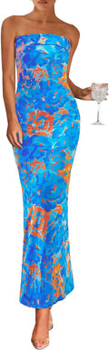 Womens Summer Printed Tube Maxi Dress for Elegant Nights