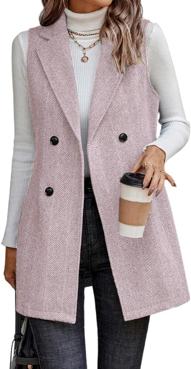 IDEALSANXUN Long Vest for Women Sleeveless Tweed Blazer