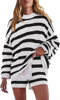 LAMISSCHE Womens Oversized Lounge Set 2 Piece Striped Pajama Set Shoes
