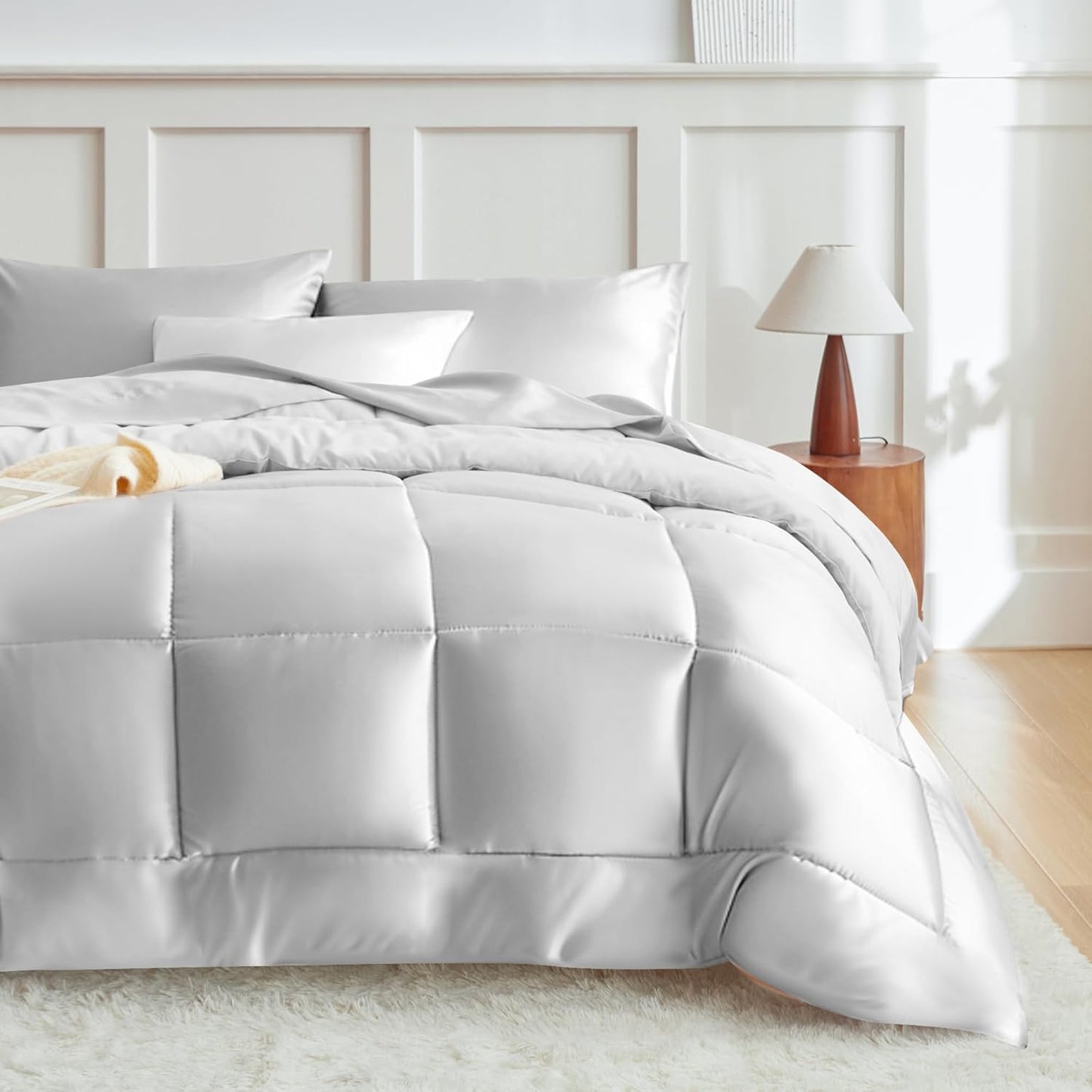 MR&HM Queen Comforter Set Silver Grey for All Seasons Comfort