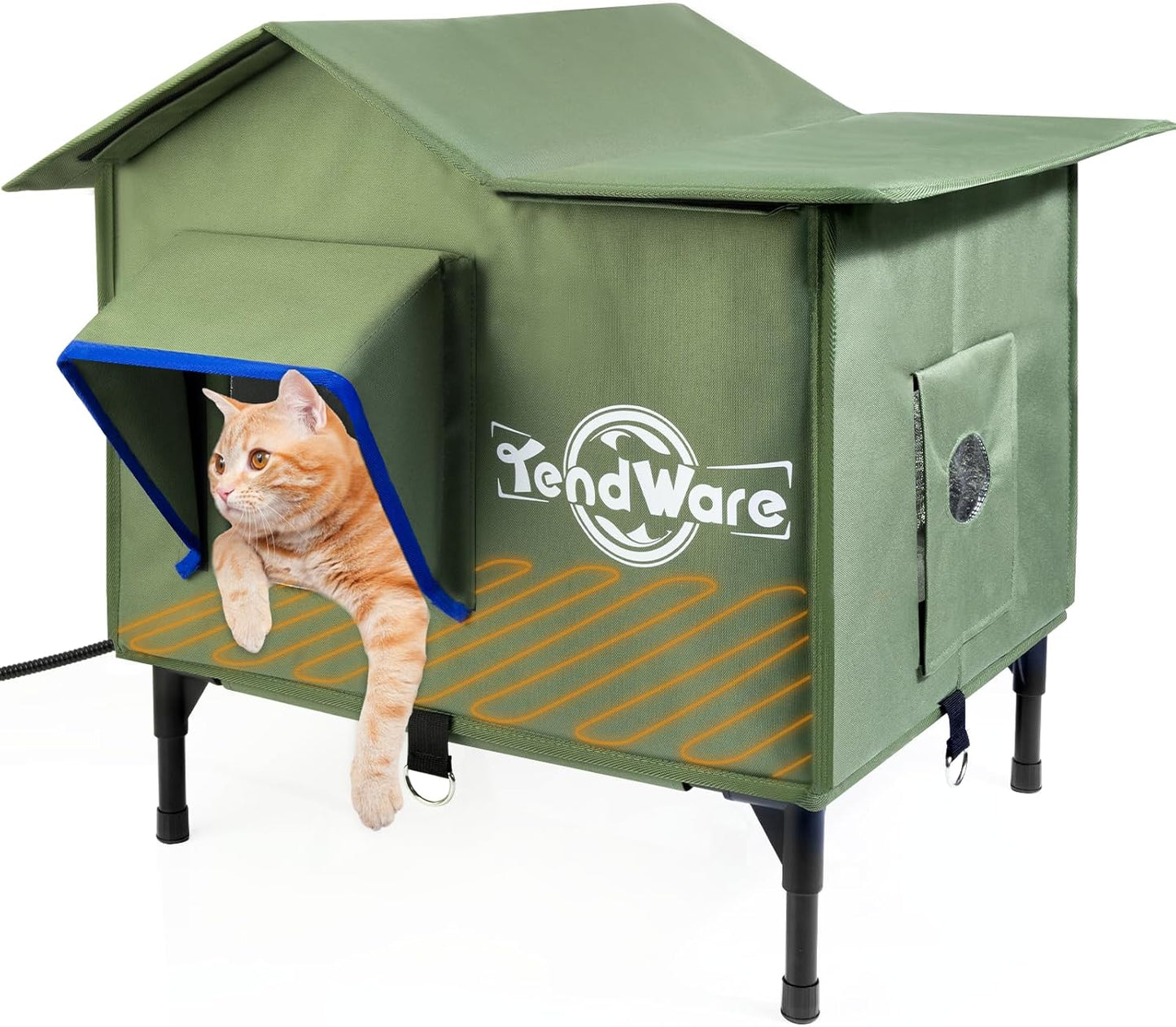 TENDWARE Heated Outdoor Cat House - Weatherproof Shelter