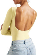 Women Backless Long Sleeve Bodysuit - Double Lined Soft Fit