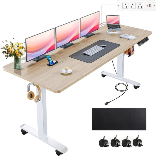 farexon Electric Standing Desk 63 x 24In with Outlets and Wheels