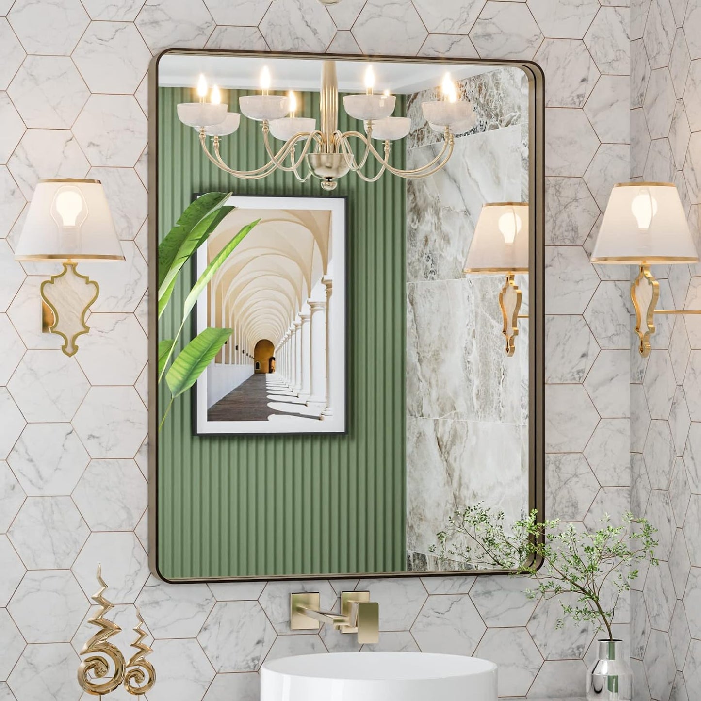 28X36 Bronze Bathroom Mirrors for Vanity with Rounded Rectangle Frame