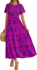 Women's Floral Smocked Tiered Maxi Dress - Flowy Summer Fit