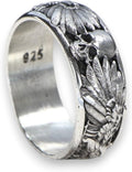Handmade Raven and Skull Band Ring Gothic Sterling Silver