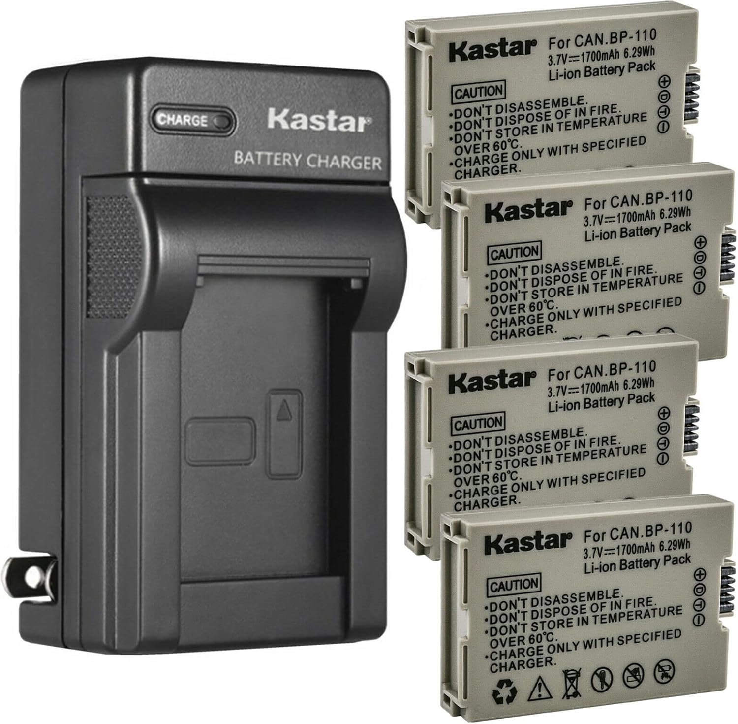 Kastar 4-Pack BP110 Battery and Charger for Canon VIXIA Cameras