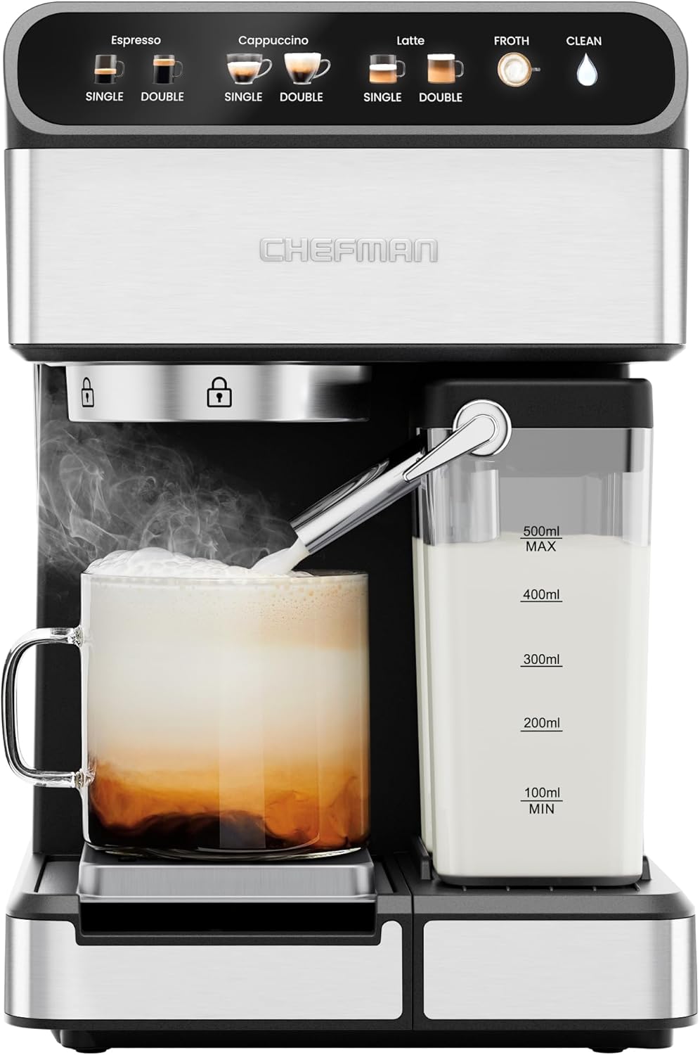 CafMaster Pro Espresso Machine - Brew Double Shots, Built-In Milk Frother