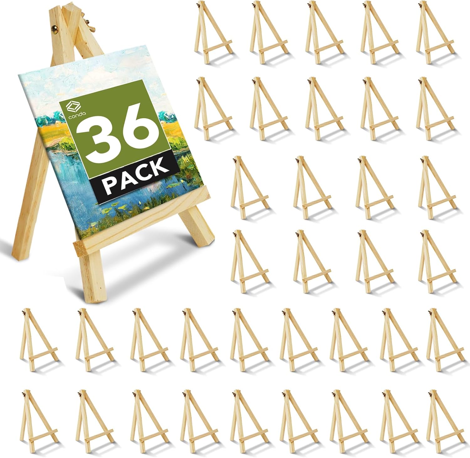36 Pack 9 Inch Wood Easels for Painting and Crafts Projects