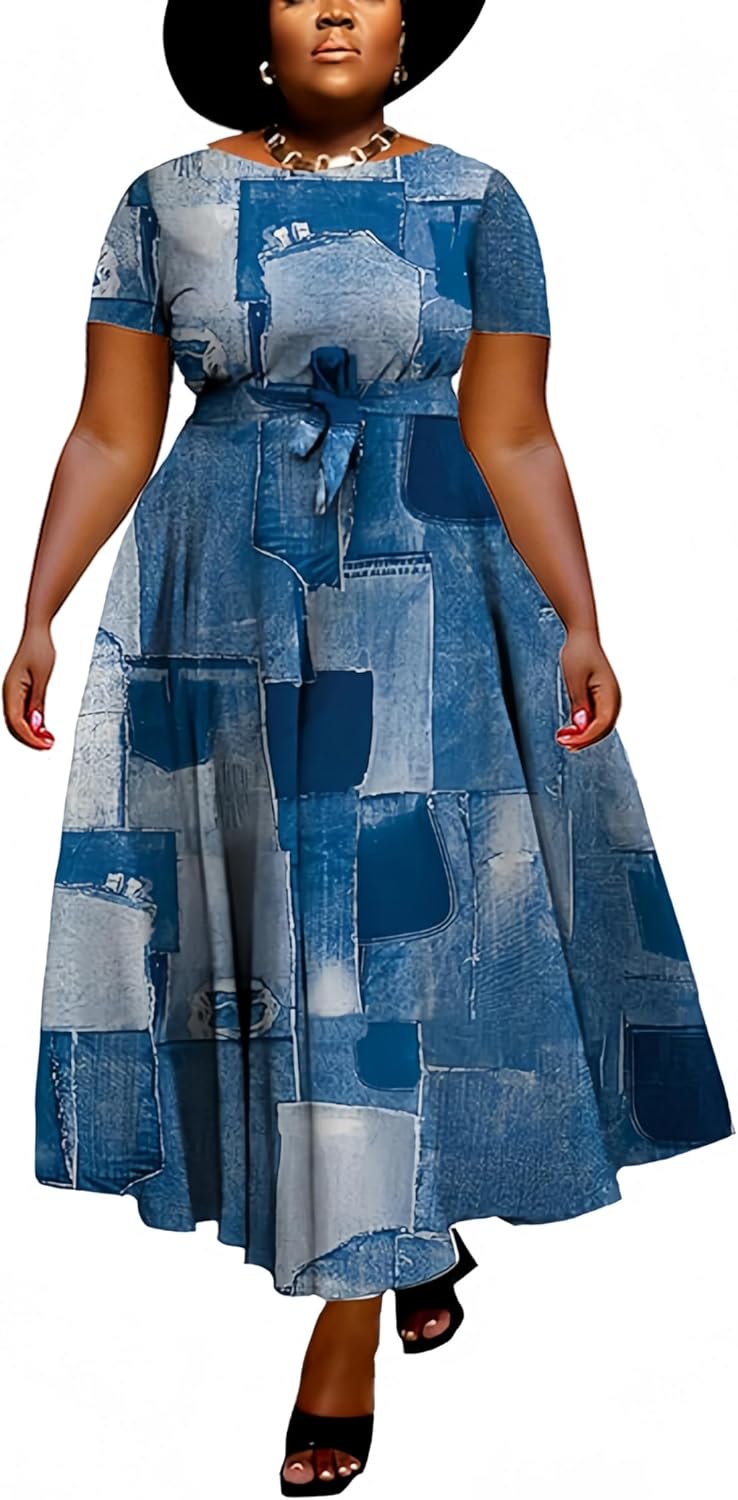 Women Plus Size A Line Maxi Dress with Pockets for Elegance