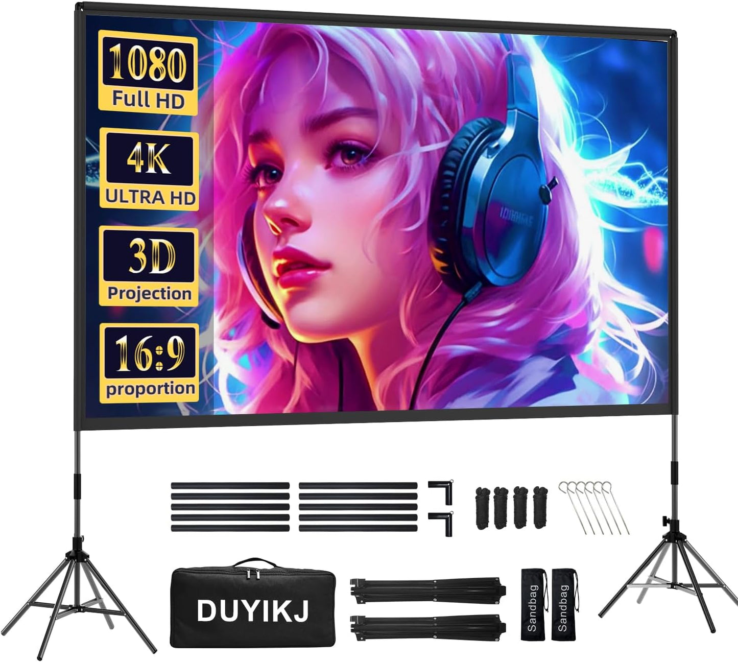 DUYIKJ 120 Portable Projector Screen: 4K HD Clarity