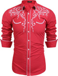 Men's Western Cowboy Shirt Slim Fit Embroidered Cotton Blend - Casual