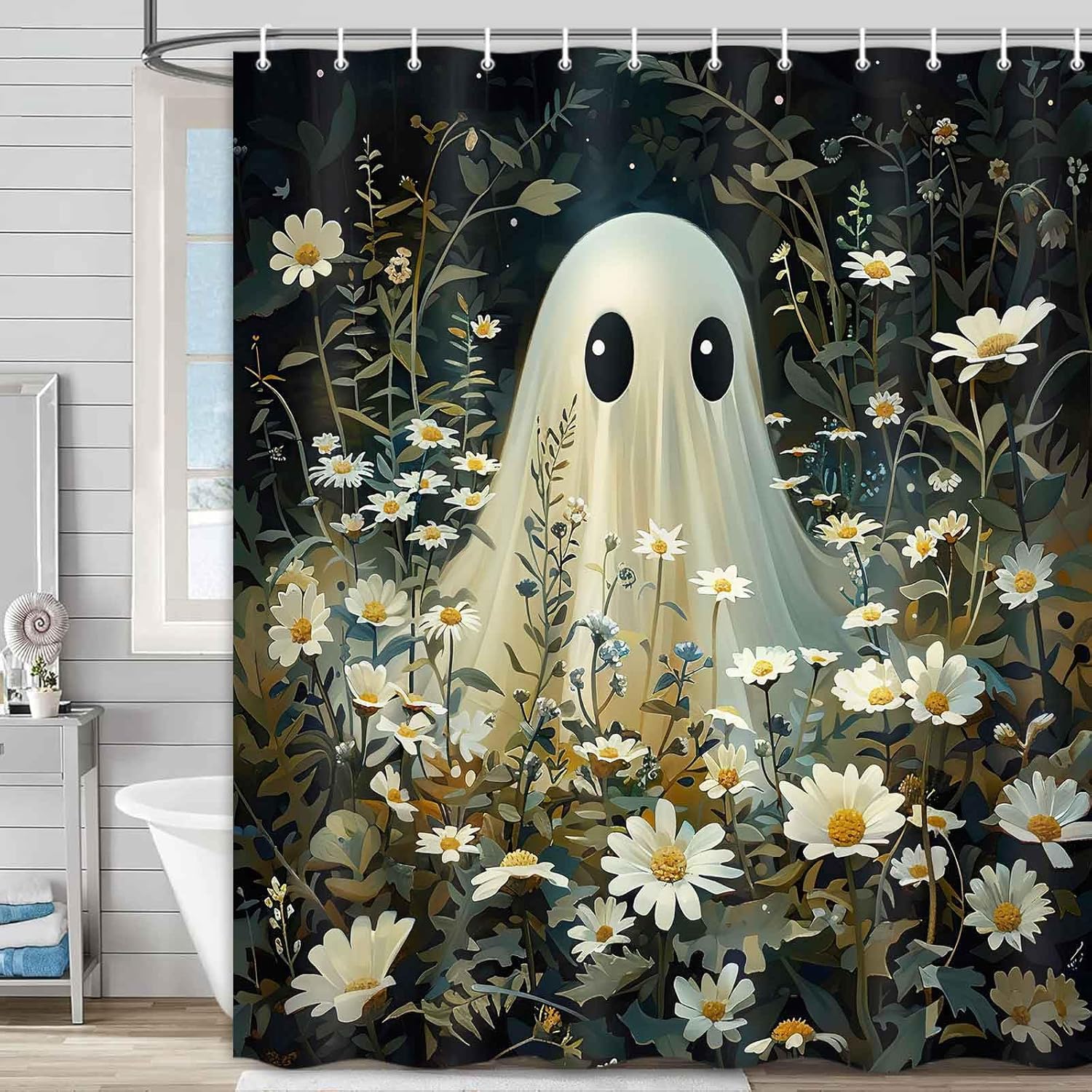 Spooky Ghost Shower Curtain Set 72x72 Inch