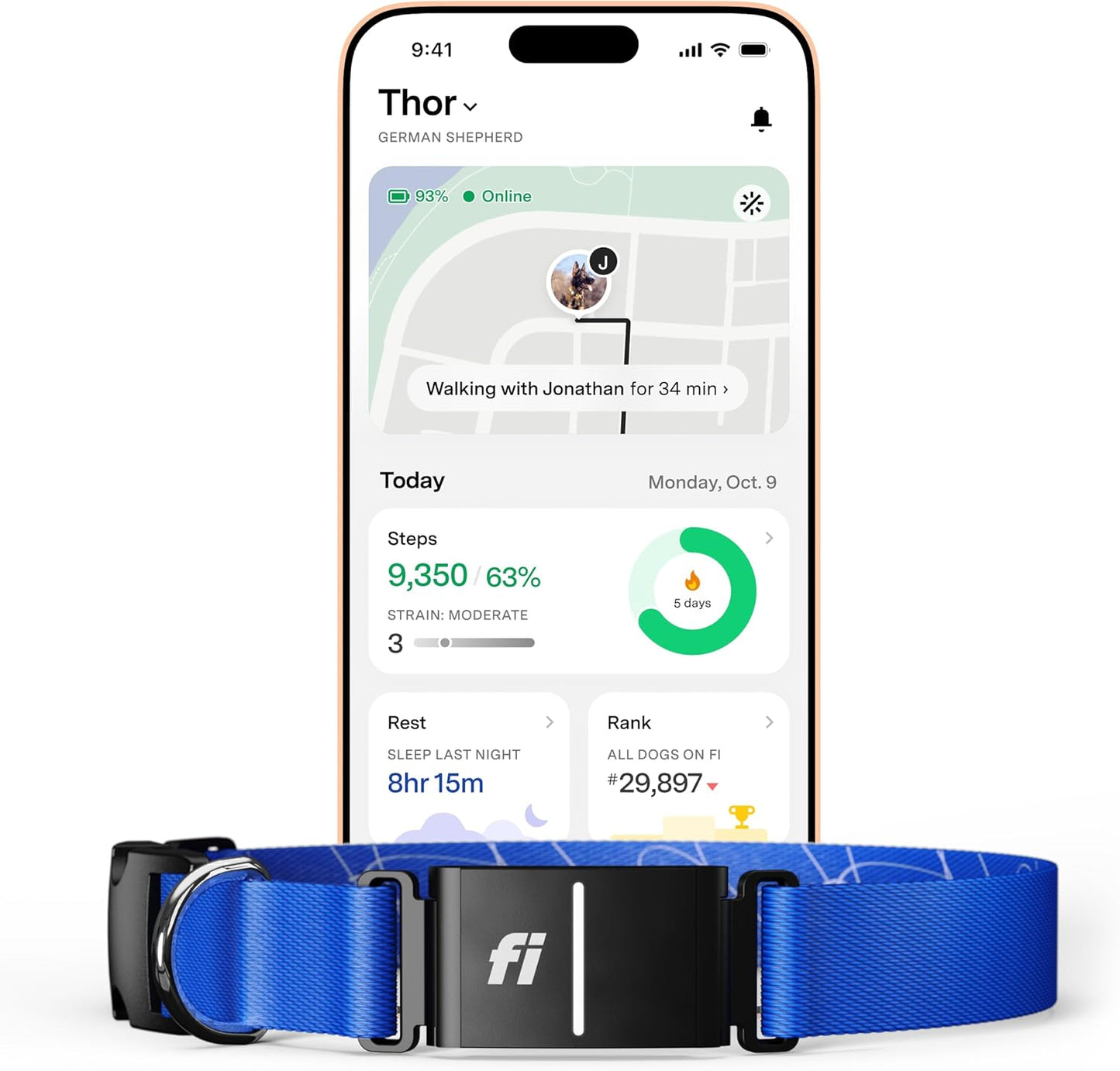 Fi Series 3+ Smart Dog Tracker Collar with GPS and Health Monitor