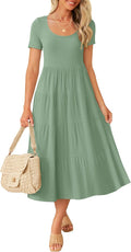 ZESICA Women's Summer Tiered Scoop Neck Midi Dress - Flowy Comfort