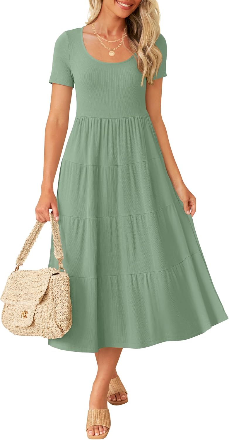 ZESICA Women's Summer Casual T Shirt Dress with Pockets