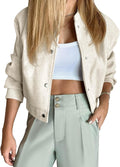 Womens Cropped Bomber Jacket Wool Blend Varsity Pea Coat - Casual