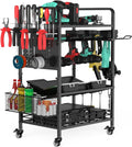 Rolling Power Tool Organizer - Heavy Duty Metal Shelving