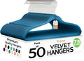 Premium Velvet Hangers 50 Pack Blue Slim Non Slip - Space Saving