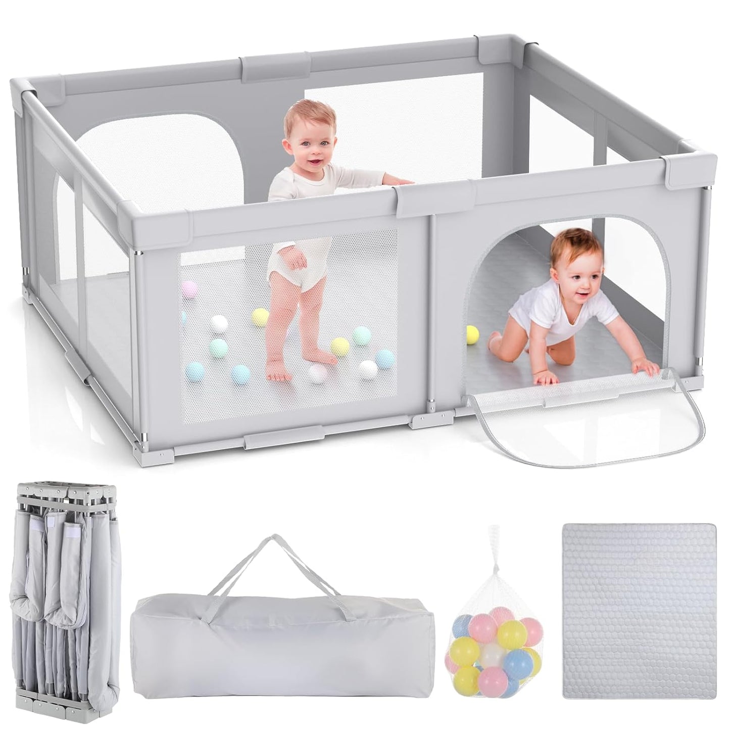 Joyibay Baby Playpen 71x60 Foldable Playpen with Play Mat