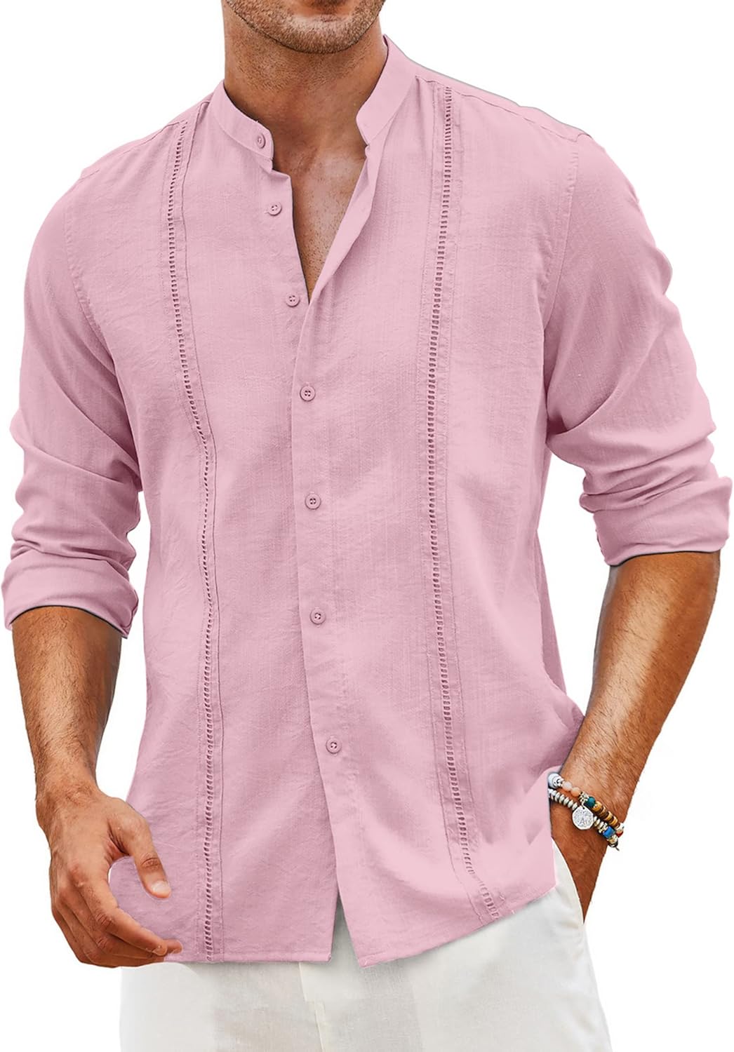 Stylish COOFANDY Men's Cuban Guayabera Shirt for Summer Wear