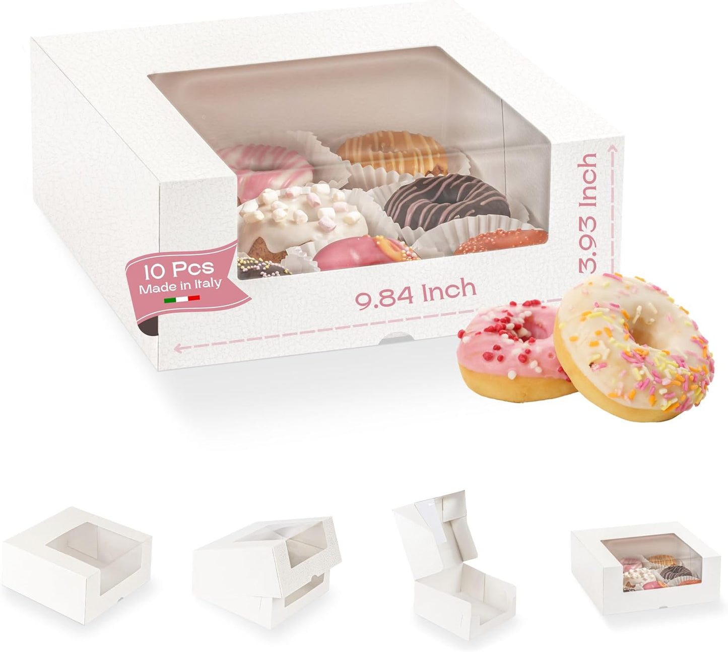 Pack of 10 Cake Boxes with Window for Bakery Treats and Gifts