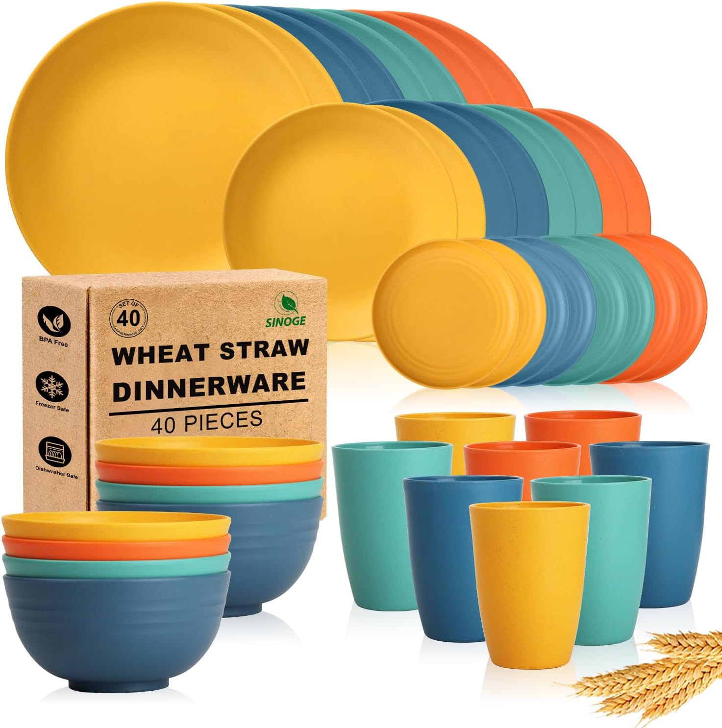 SINOGE Wheat Straw Dinnerware Sets for Kids and Families