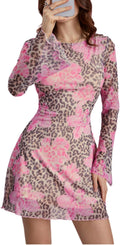 Milumia Women's Leopard Print Mini Dress Y2k Bell Long Sleeve - Cute