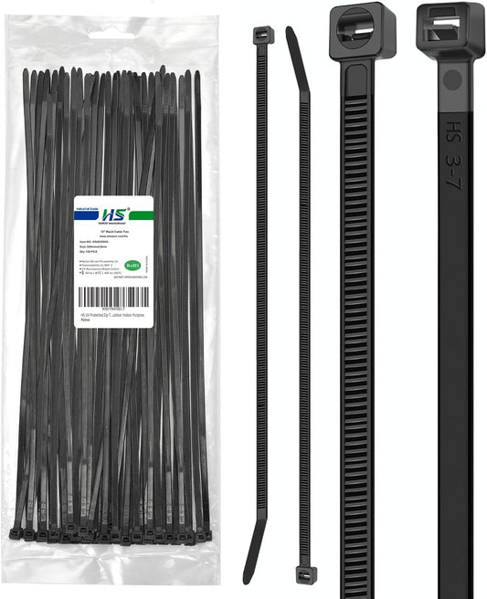 HS 12 Inch UV Protected Zip Ties (100 Pack) - Strong Self Locking Cable Ties Indoor/Outdoor