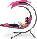 Outdoor Hanging Curved Steel Chaise Lounge Chair Swing - Pink
