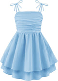 Girls Summer Spaghetti Strap Midi Sundress - Flowy Tiered Ruched