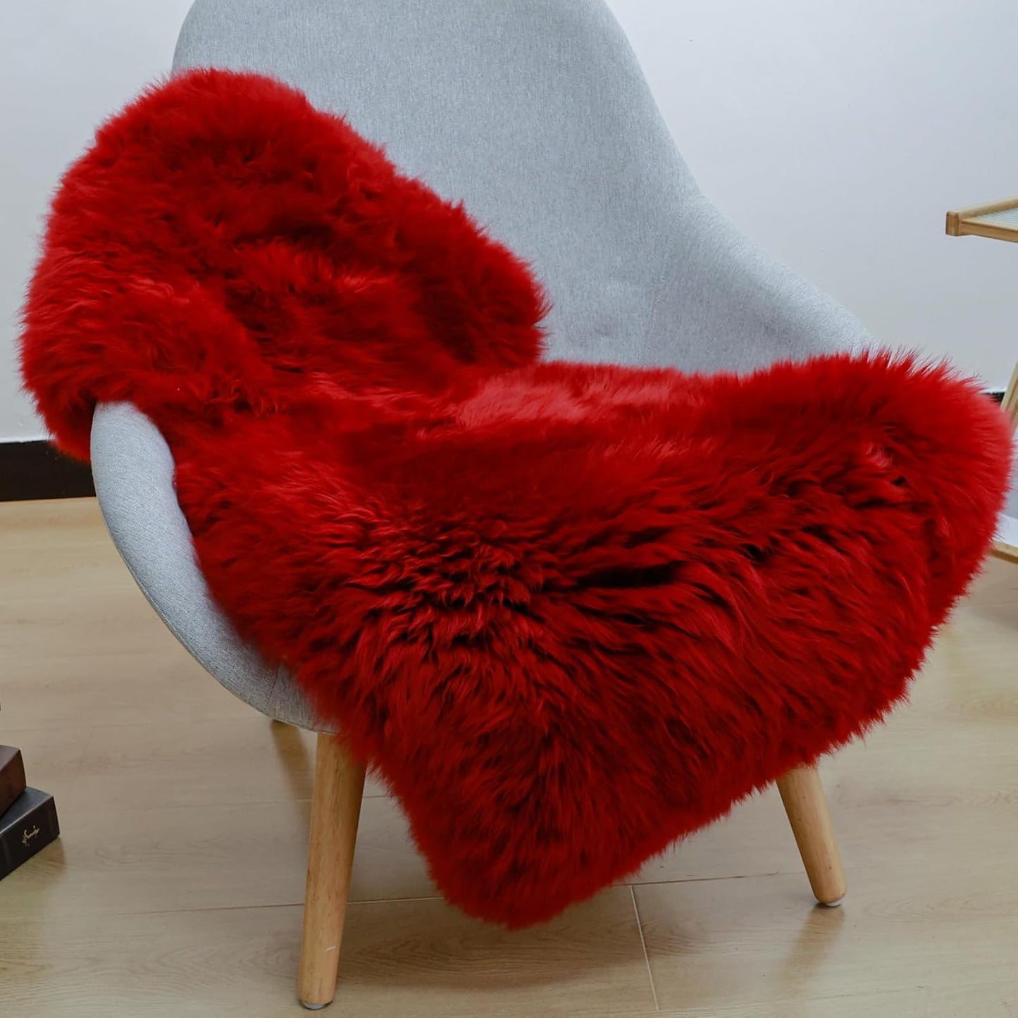 Red Genuine Sheepskin Rug for Bedroom and Living Room Comfort