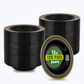 Disposable Plastic Bowls 12oz Black with Gold Trim - 120 Pack