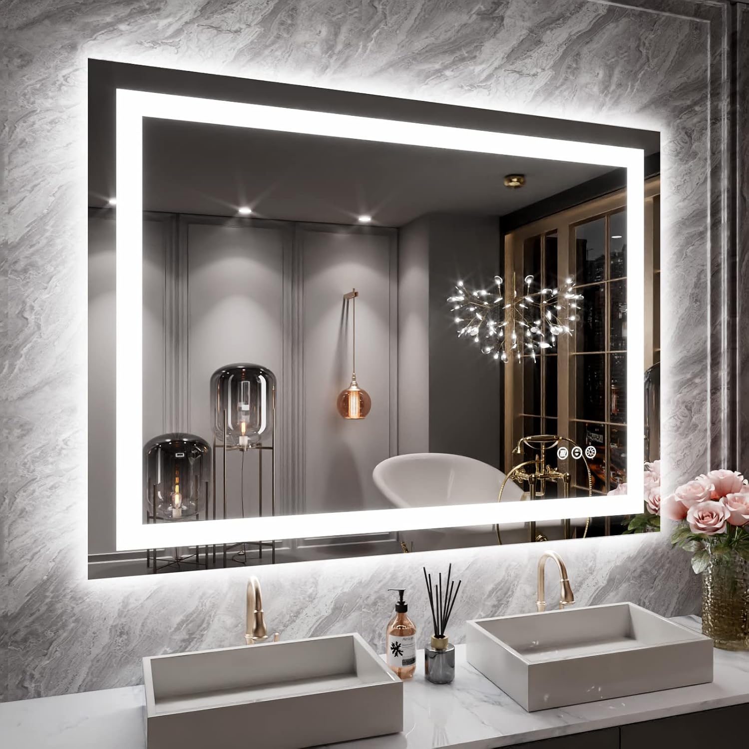 40X30 LED Bathroom Mirror with Lights, Anti-Fog, Dimmable