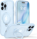 iPhone 16 Pro Max Case for Women - Baby Blue Matte with 360 Stand