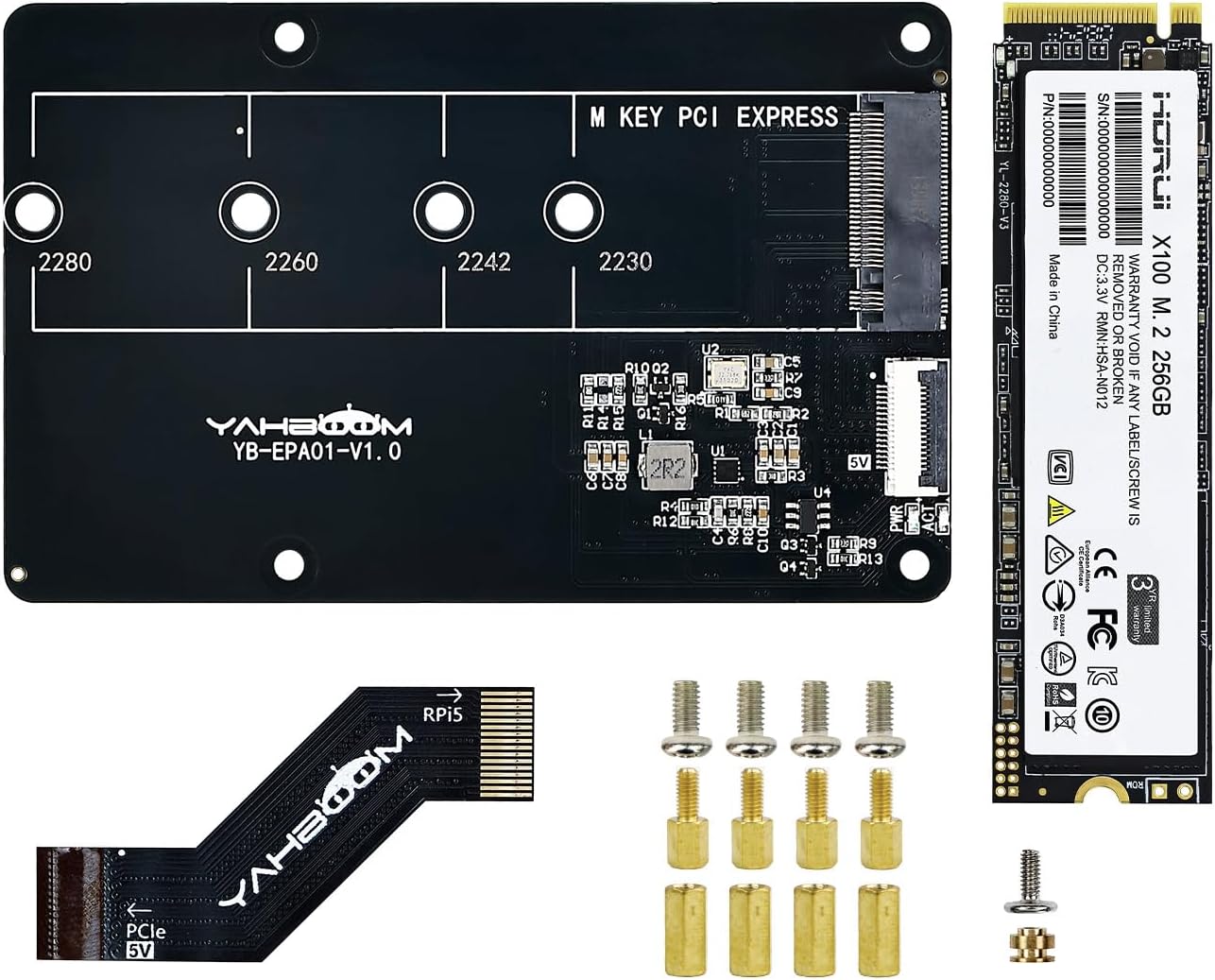 Yahboom M.2 NVMe to PCIe Adapter for Raspberry Pi5 with SSD