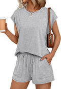 AUTOMET Womens Crew Neck Two Piece Short Sets - Comfortable Summer but