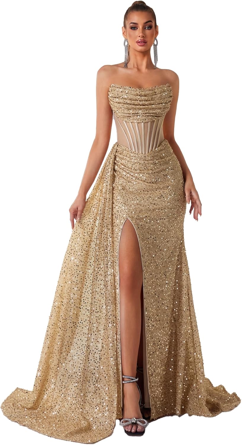 Cocktail Evening Gowns for Women - Sequin Tulle Formal Dresses